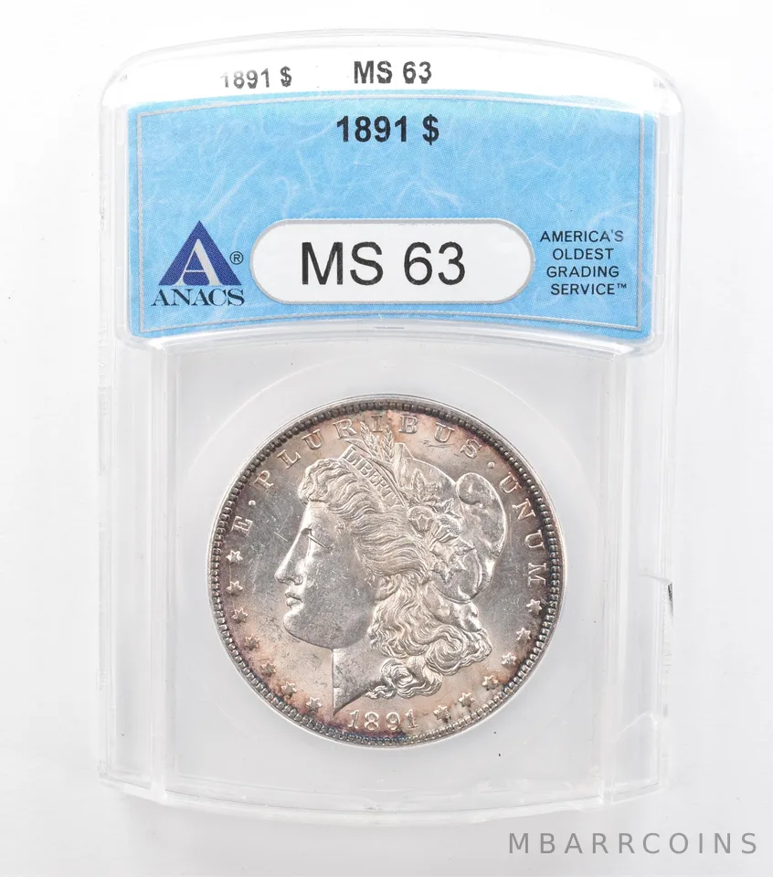 1891 Morgan Silver Dollar MS63 ANACS Peripheral Tone *6609