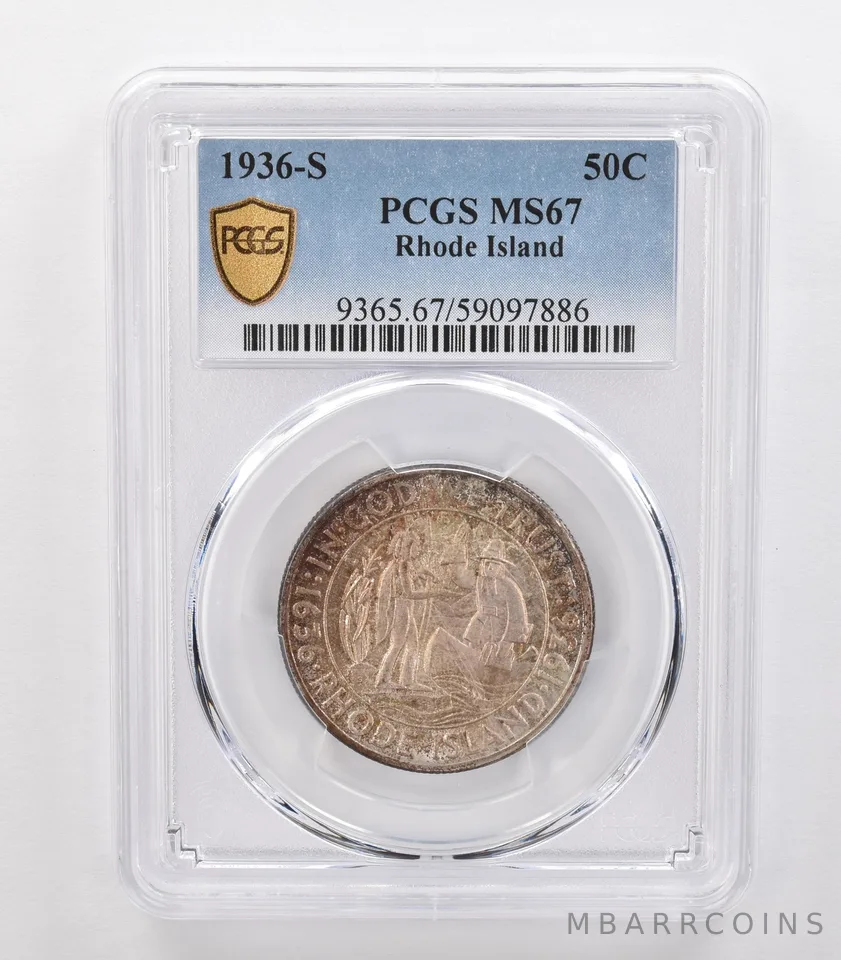 1936-S Rhode Island Commemorative Half Dollar MS67 PCGS Beautiful Tone *0718