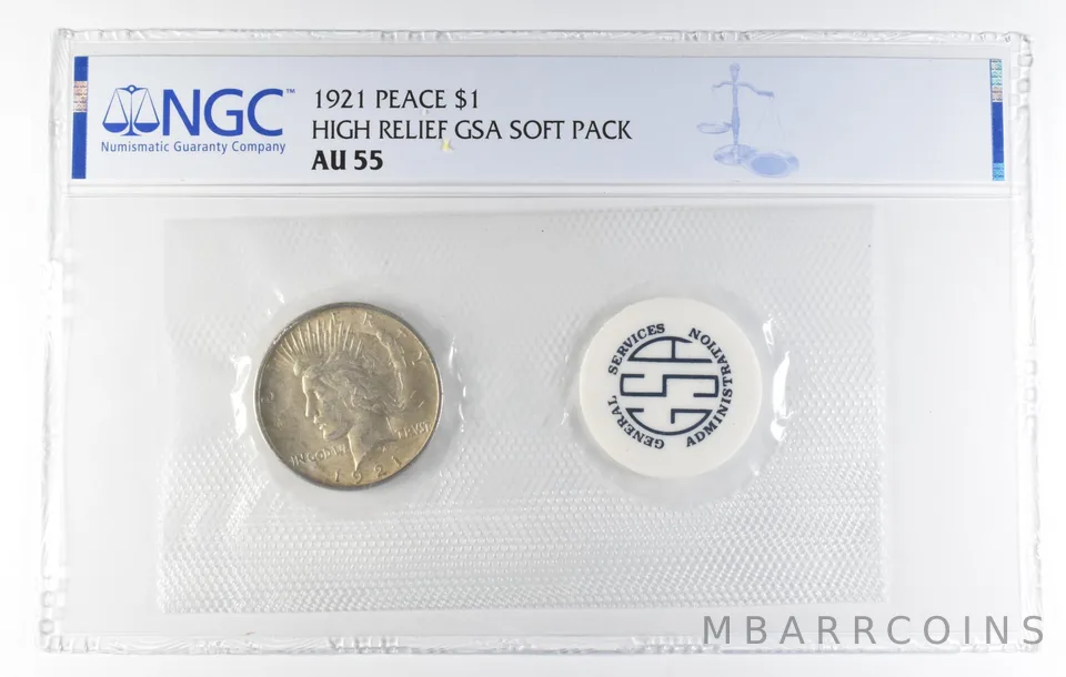 AU55 1921 Peace Silver Dollar High Relief GSA Soft Pack NGC a3208