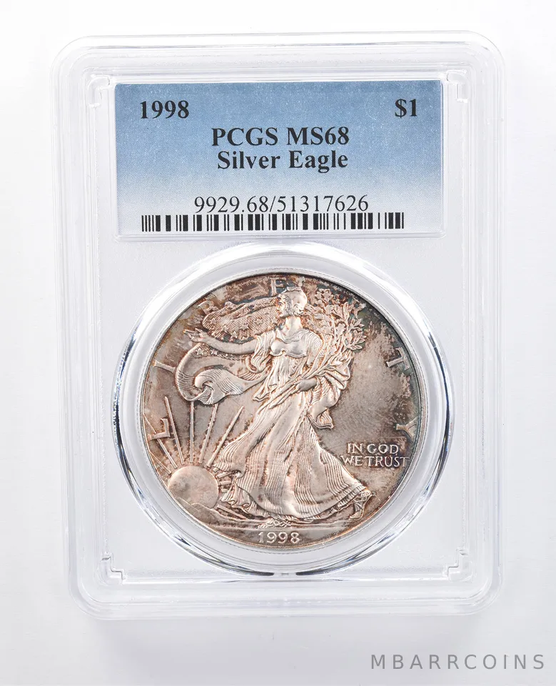 1998 American Silver Eagle MS68 PCGS Beautiful Tone *8148