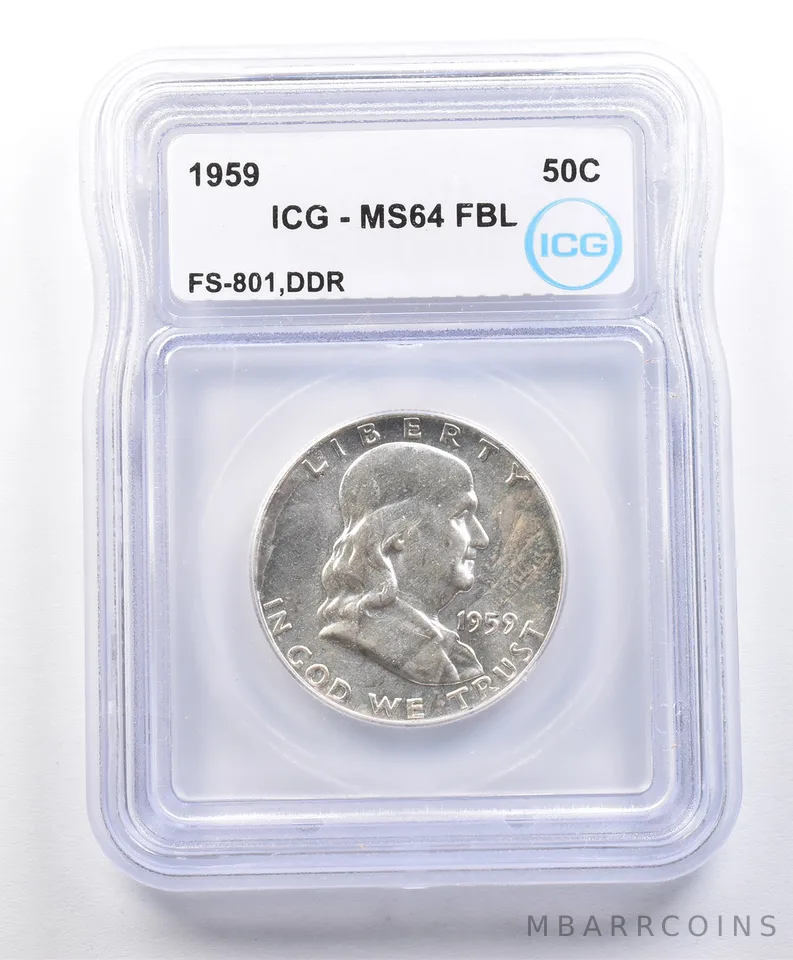 1959 Franklin Half Dollar Error FS-801 DDR MS64 FBL ICG a3231