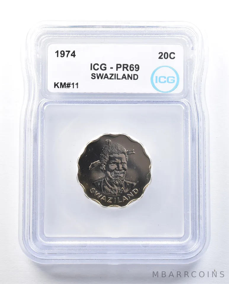 1974 Swaziland 20 Cents KM#11 PR69 ICG *8971