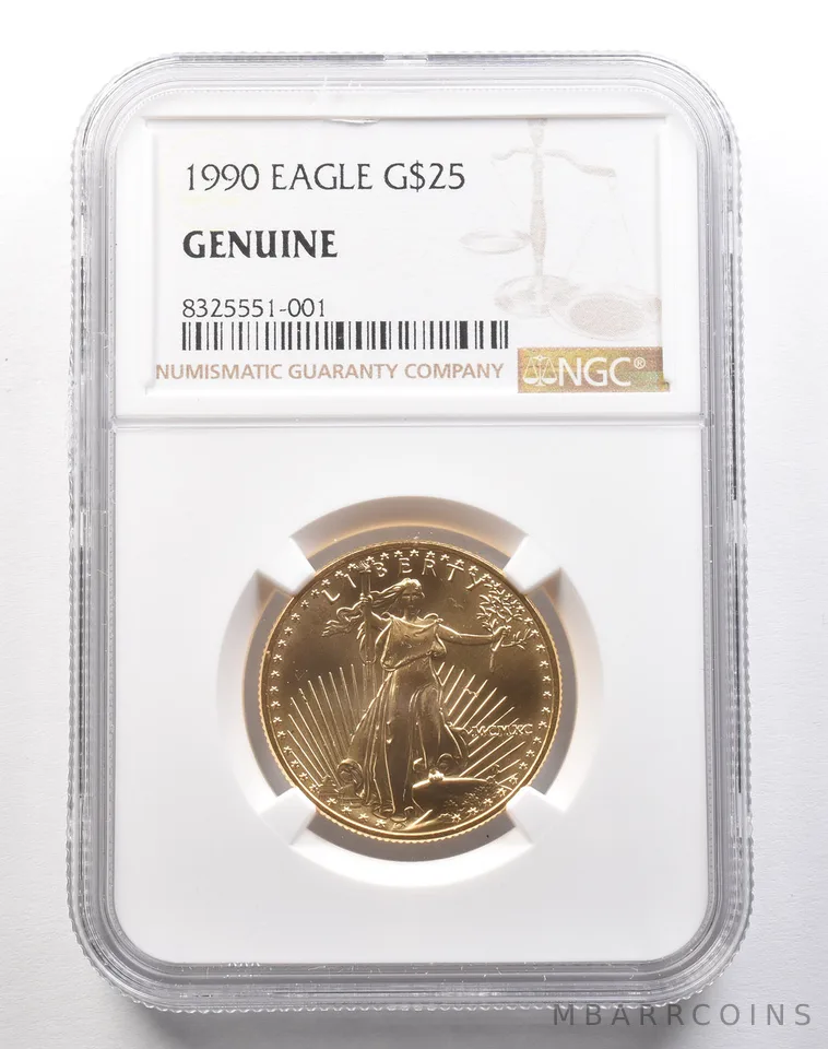 1990 $25 American Gold Eagle 1/2 Oz 0.5 Ounce Gold Genuine NGC a1820