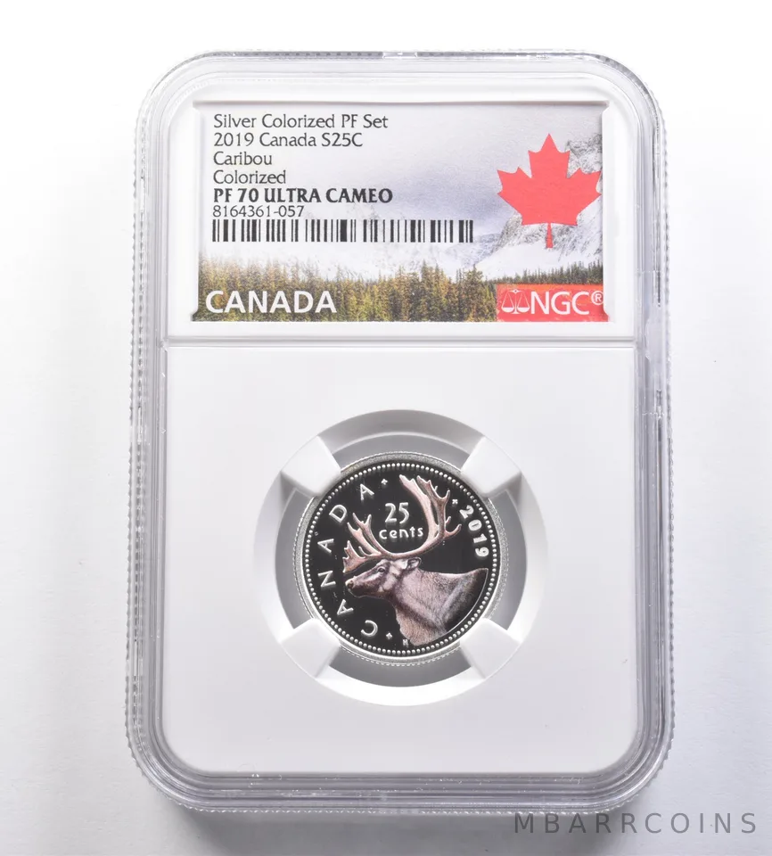 2019 Canada 25 Cents Silver Colorized PF Set Caribou PF70 UCAM NGC *7067