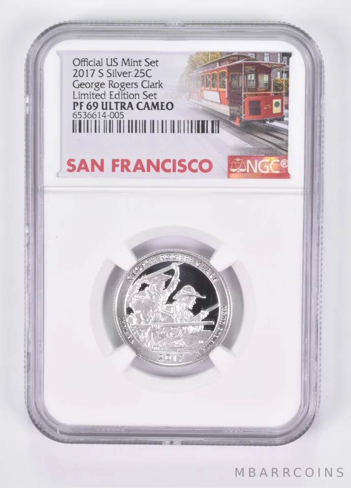 2017-S Silver PF69 Rogers Clark Quarter NGC Limited Edition San Fran Lbl