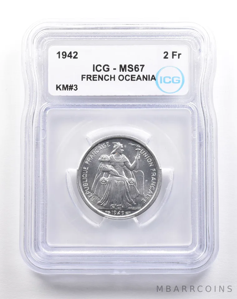 1942 French Oceania 2 Francs KM#3 MS67 ICG *5519