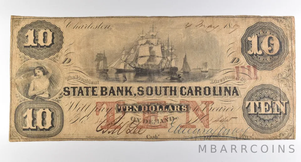 1857 $10 Charleston SC State Bank South Carolina Obsolete Note *3852