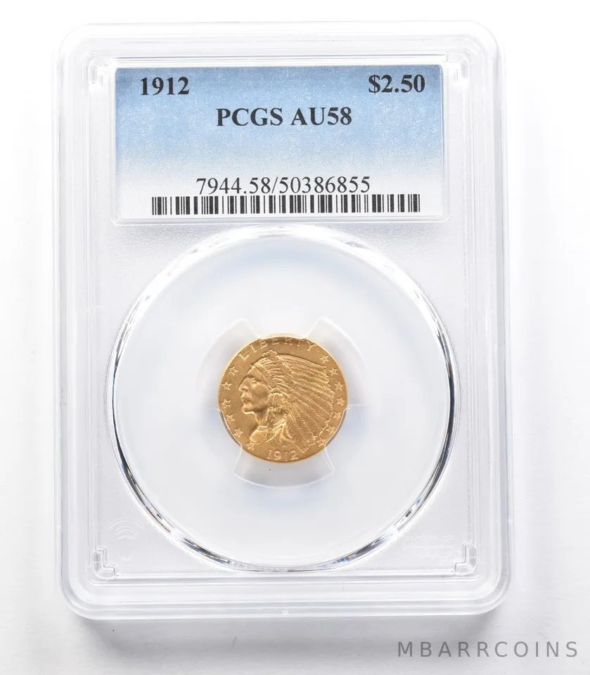 1912 $2.50 Indian Head Gold Quarter Eagle AU58 PCGS a3373