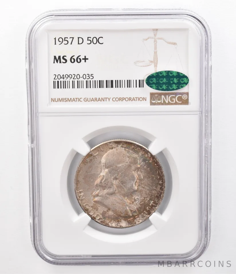 1957-D Franklin Half Dollar MS66+ NGC CAC Beautifully Toned *7383