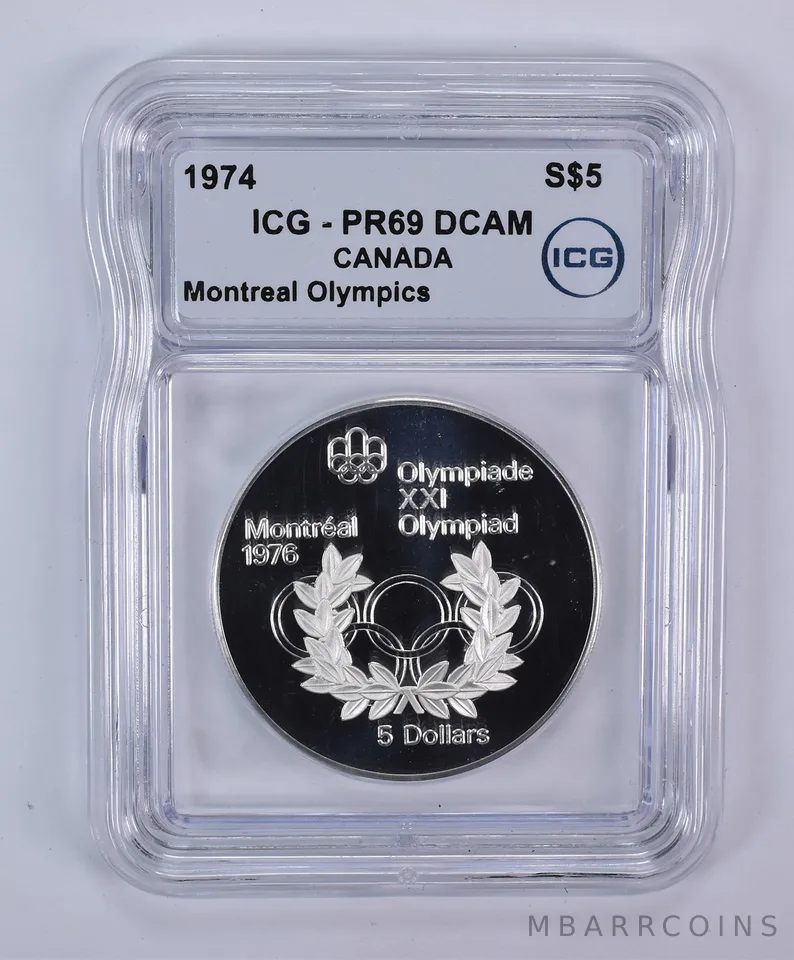 1974 Canada 5 Dollars Silver Montreal Olympics Rings PR69 DCAM ICG
