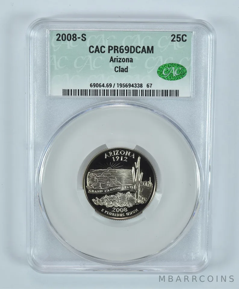 2008-S Washington State Quarter Arizona CLAD PR69 DCAM CAC CACg