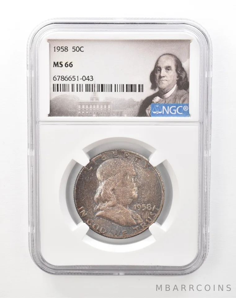 1958 Franklin Half Dollar MS66 NGC Beautiful Tone *2240