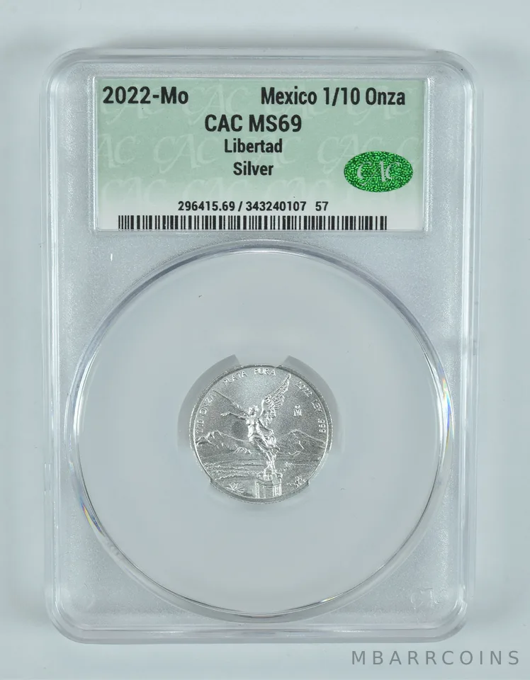 2022 Mo Mexico 1/10 Onza Silver Libertad MS69 CAC CACg