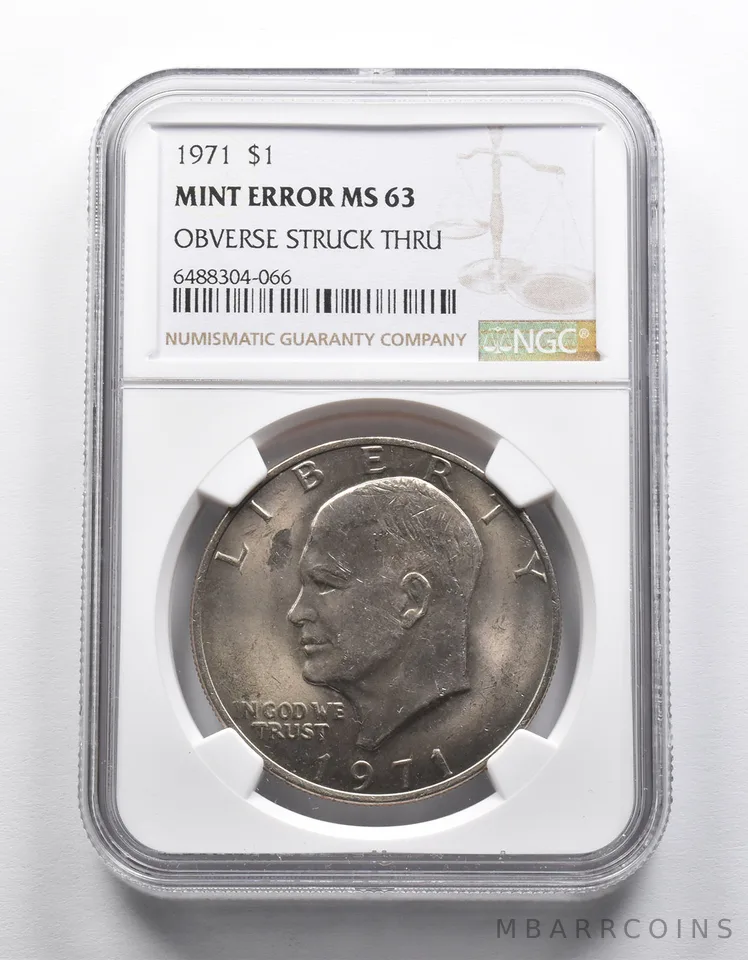 Mint Error MS63 1971 Eisenhower Dollar OBV Struck Thru NGC a1941