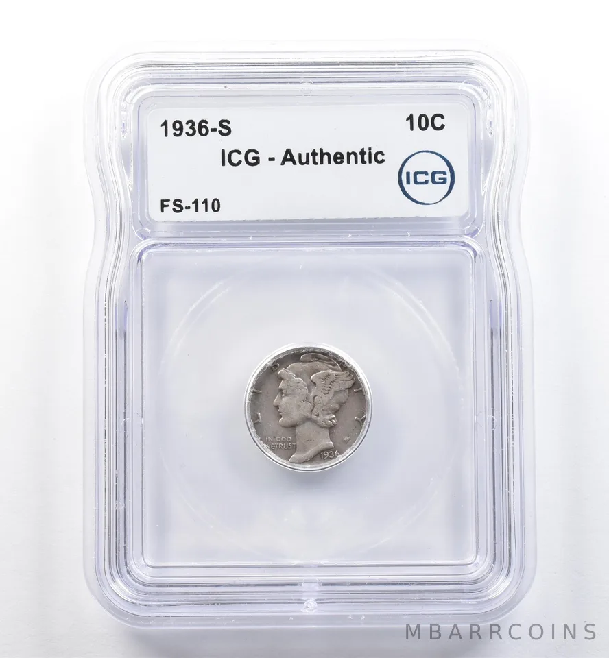 1936-S Mercury Dime FS-110 Authentic ICG *5988