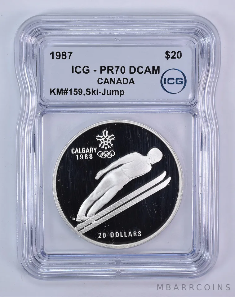1987 Canada 20 Dollars Calgary Olympics Ski-Jump PR70 DCAM ICG