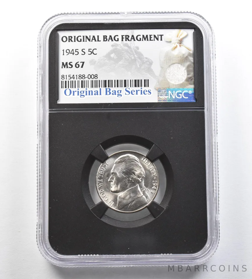 1945-S Jefferson Nickel Original Bag Fragment MS67 NGC a7134
