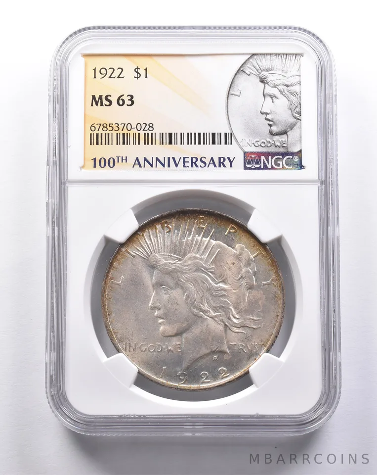 MS63 1922 Peace Silver Dollar 100th Anniversary NGC *3139