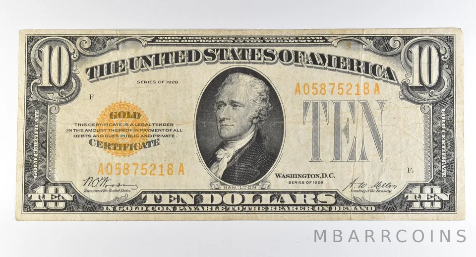 1928 $10 Gold Certificate Yellow Seal *8255