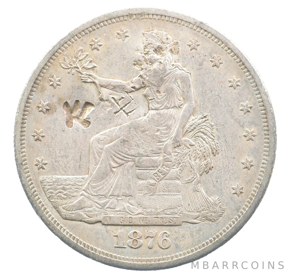 1876 Seated Liberty Trade Dollar Chopmarked *3617