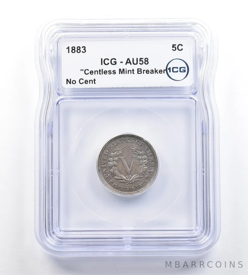1883 Liberty V Nickel Centless Mint Breaker No Cent AU58 ICG *7272