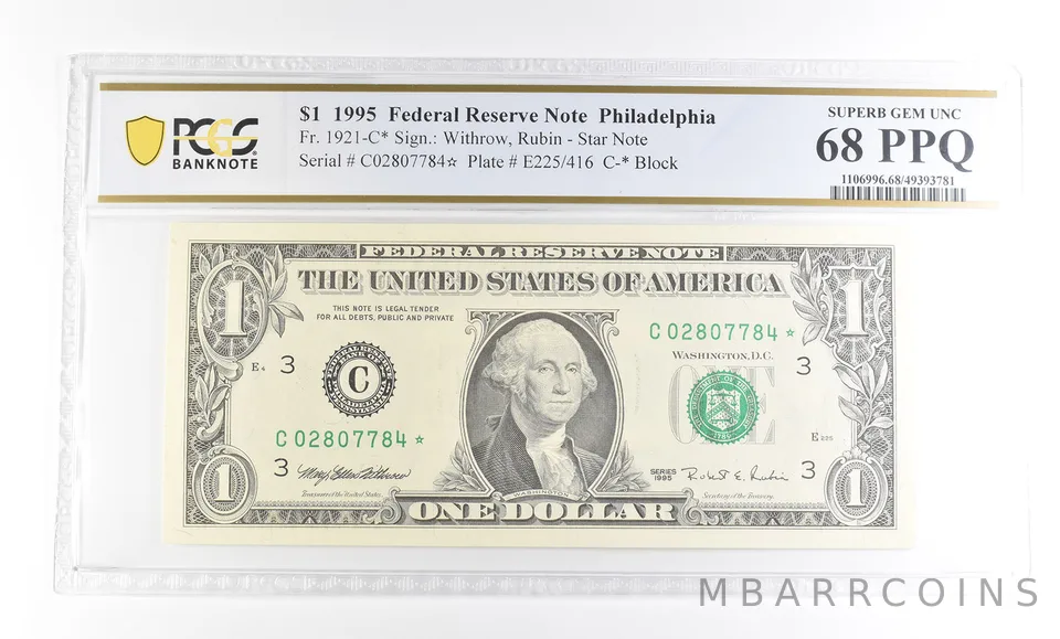 1995 $1 Philadelphia PA FRN Star Fr#1921-C* Superb Gem Unc 68 PPQ PCGS a2903