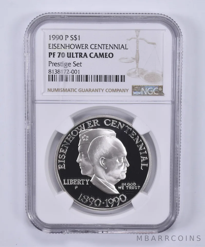 1990-P Eisenhower Commemorative Dollar Prestige Set PF70 UCAM NGC Brown Label
