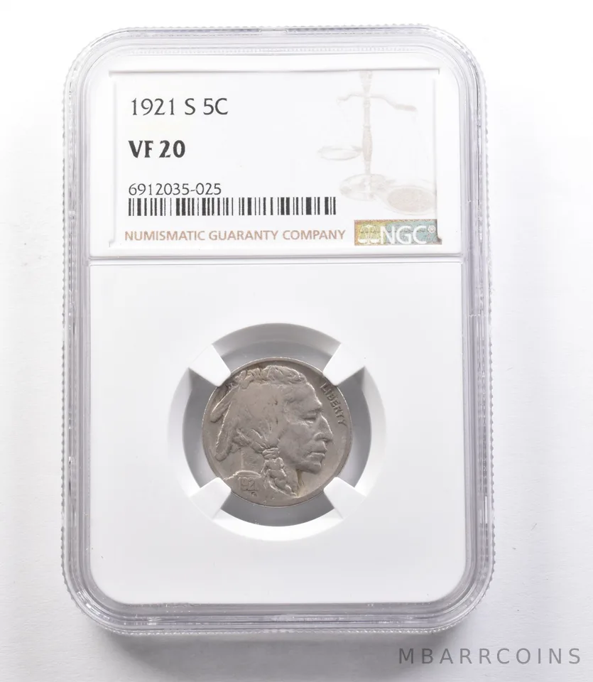 1921-S Indian Head Buffalo Nickel VF20 NGC *1952