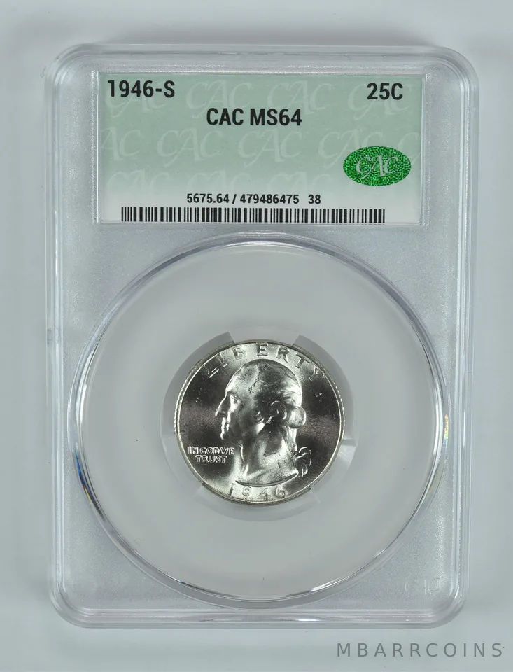 1946-S Washington Quarter MS64 CAC CACg