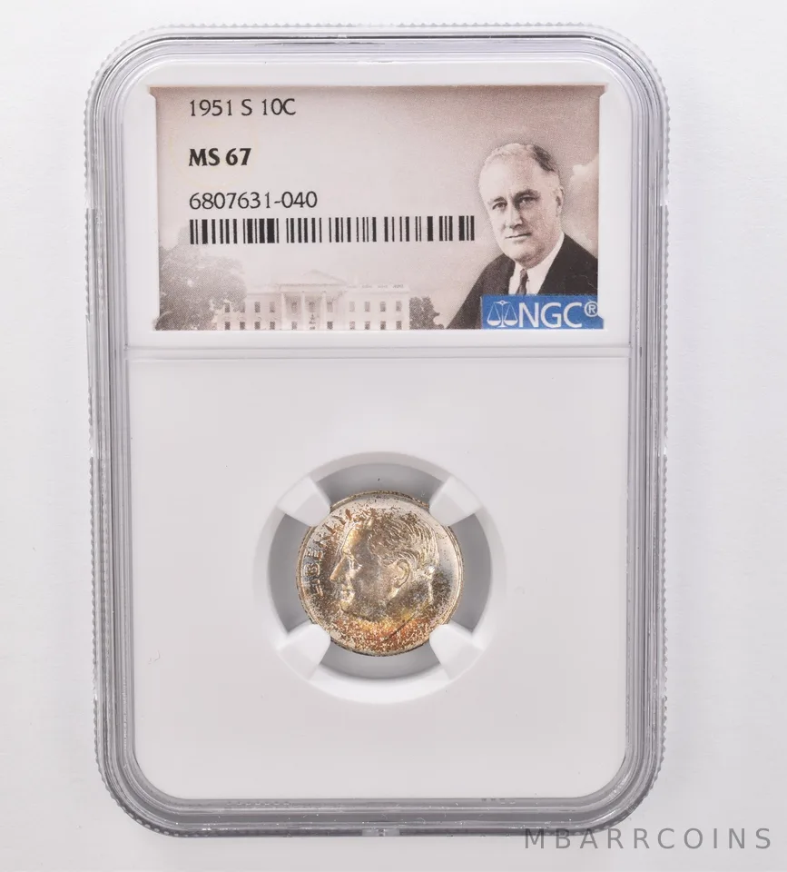 1951-S Roosevelt Dime MS67 NGC Beautiful Tone *9915