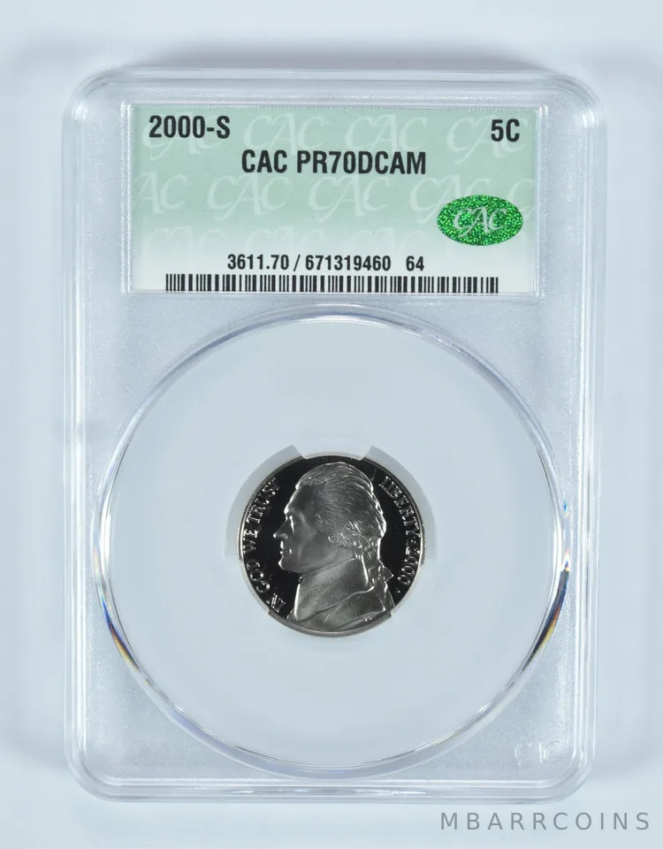 2000-S Jefferson Nickel PR70 DCAM CAC CACg