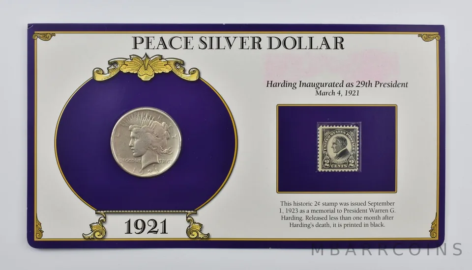 1921 Peace Silver Dollar 1923 Warren G Harding Stamp *2095