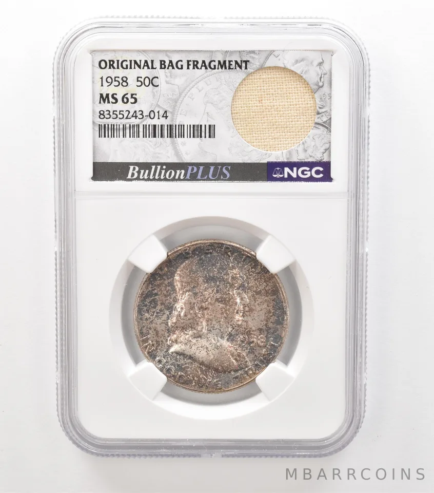 1958 Franklin Half Dollar Original Bag Fragment MS65 NGC Beautiful Tone *3628