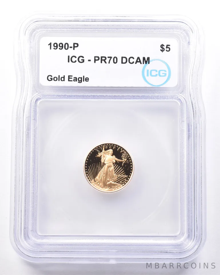 1990-P $5 American Gold Eagle 1/10 Oz Gold PR70 DCAM ICG
