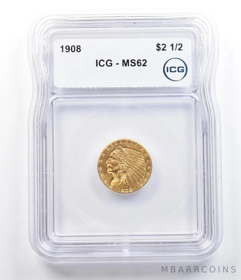 1908 $2.50 Indian Head Gold Quarter Eagle MS62 ICG *4863