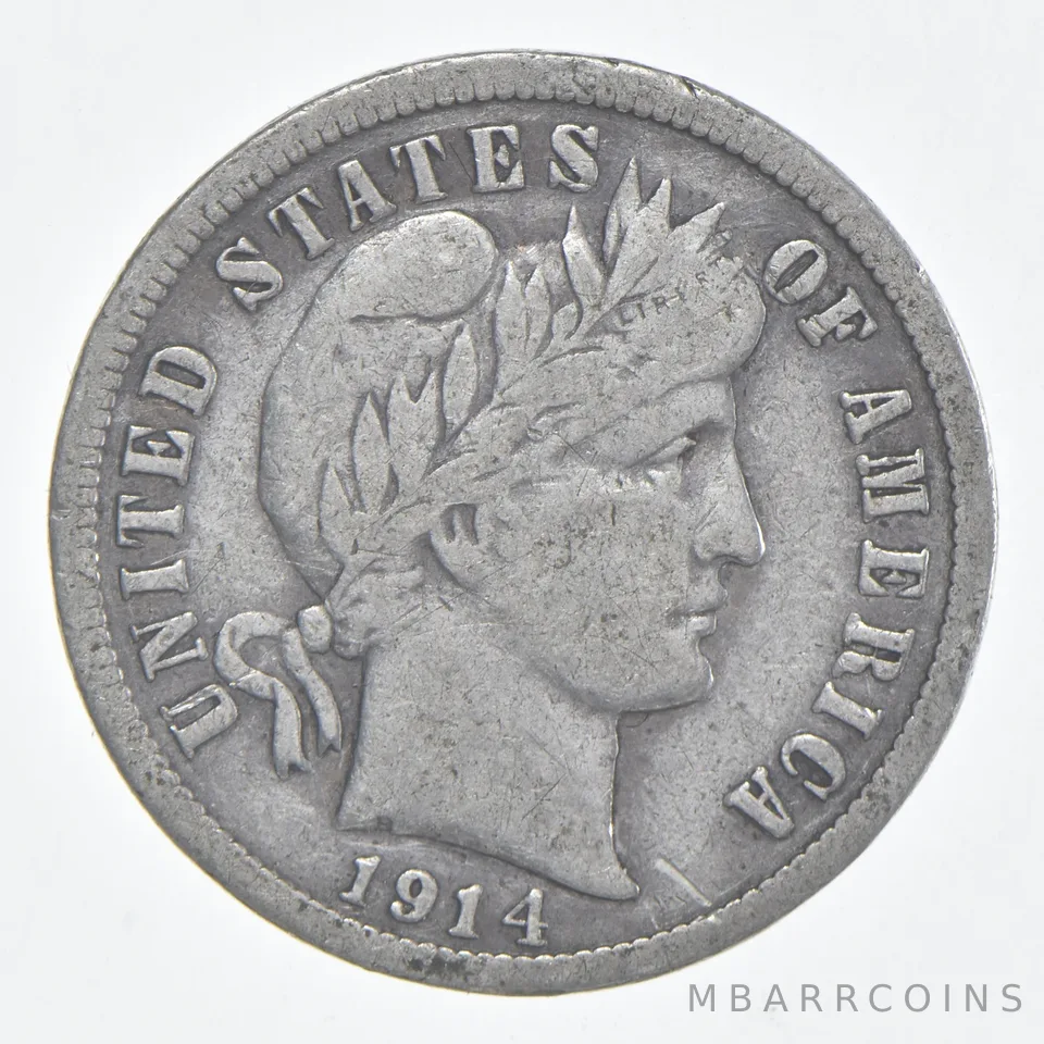 1914 (P) Barber Dime 90% Silver FINE Condition