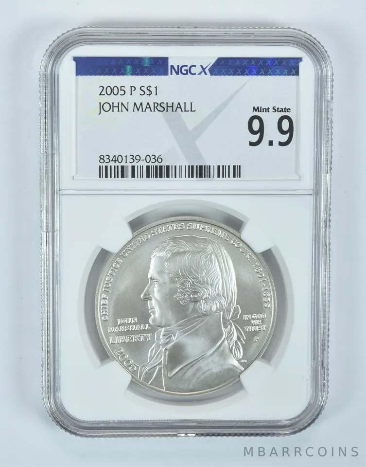 2005-P John Marshall Commemorative Silver Dollar Mint State 9.9 NGC X NGCX