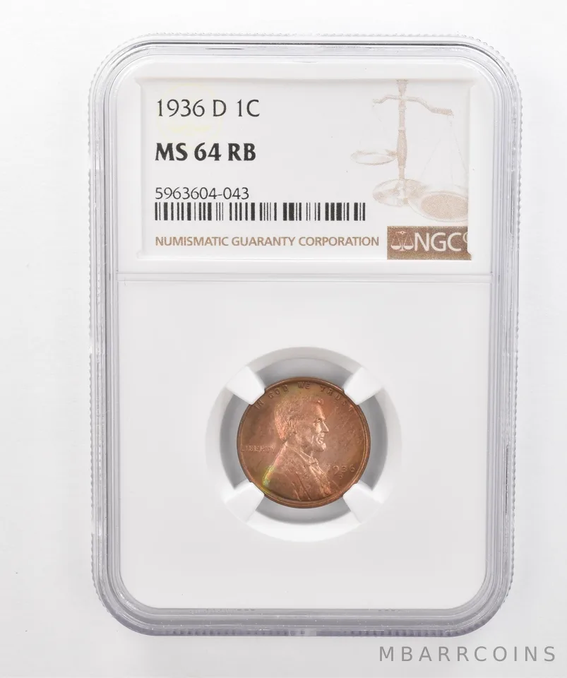 1936-D Lincoln Wheat Cent MS64 RB NGC Beautiful Tone *2962