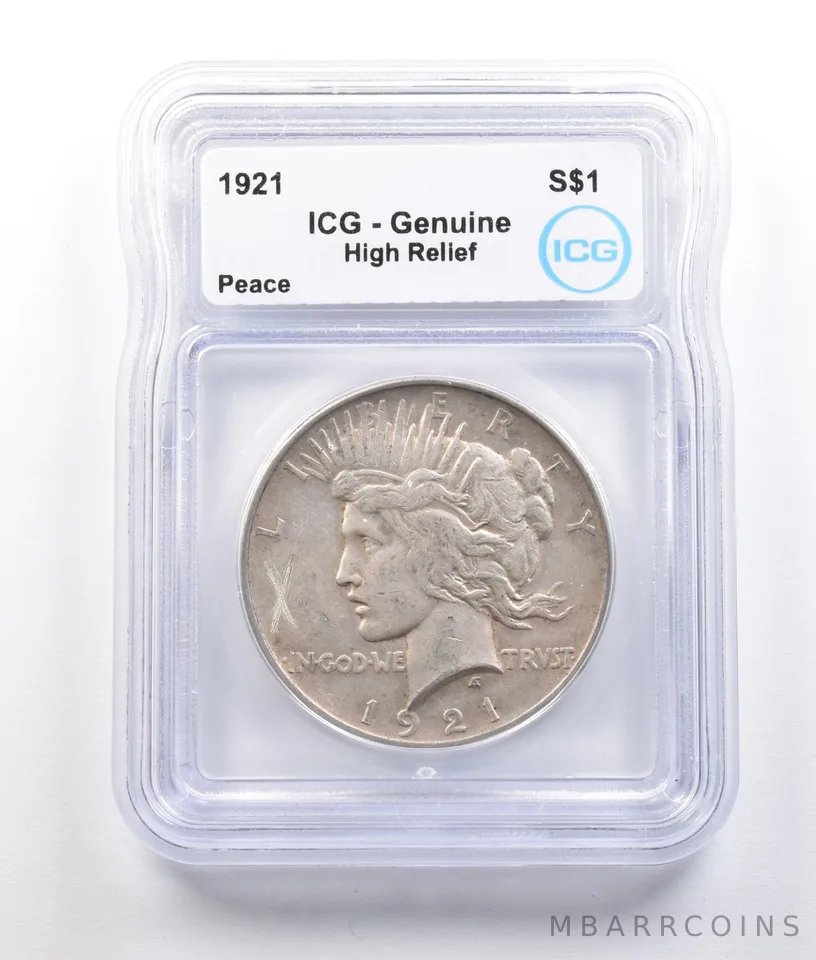 1921 Peace Silver Dollar High Relief Genuine ICG a2729