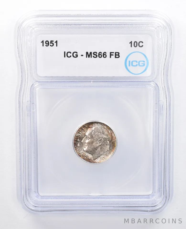 1951 Roosevelt Dime MS66 FB ICG Beautiful Tone *7613