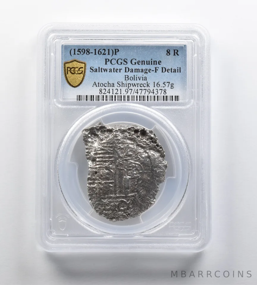 Genuine (1598-1621) P Bolivia 8 Reales Atocha Shipwreck PCGS W/ CoA a0297