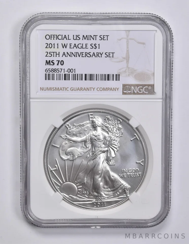 2011-W American Silver Eagle 25th Anniversary Set MS70 NGC Brown Label