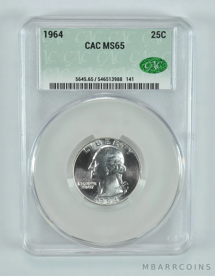 1964 Washington Quarter MS65 CAC CACg