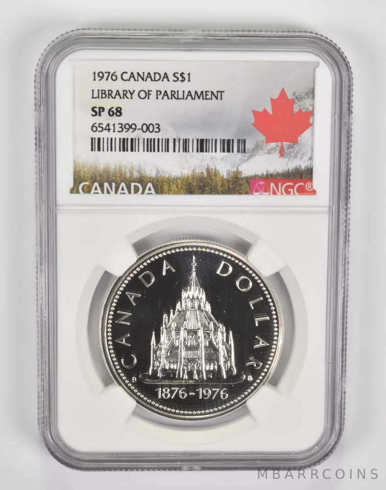 1976 Canada $1 Silver Dollar Library of Parliament SP68 NGC Canada Lbl