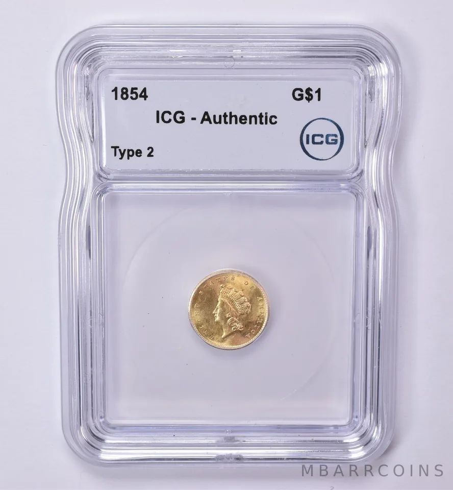 1854 $1 Indian Princess Head Gold Dollar Piece Type 2 Authentic ICG *0494