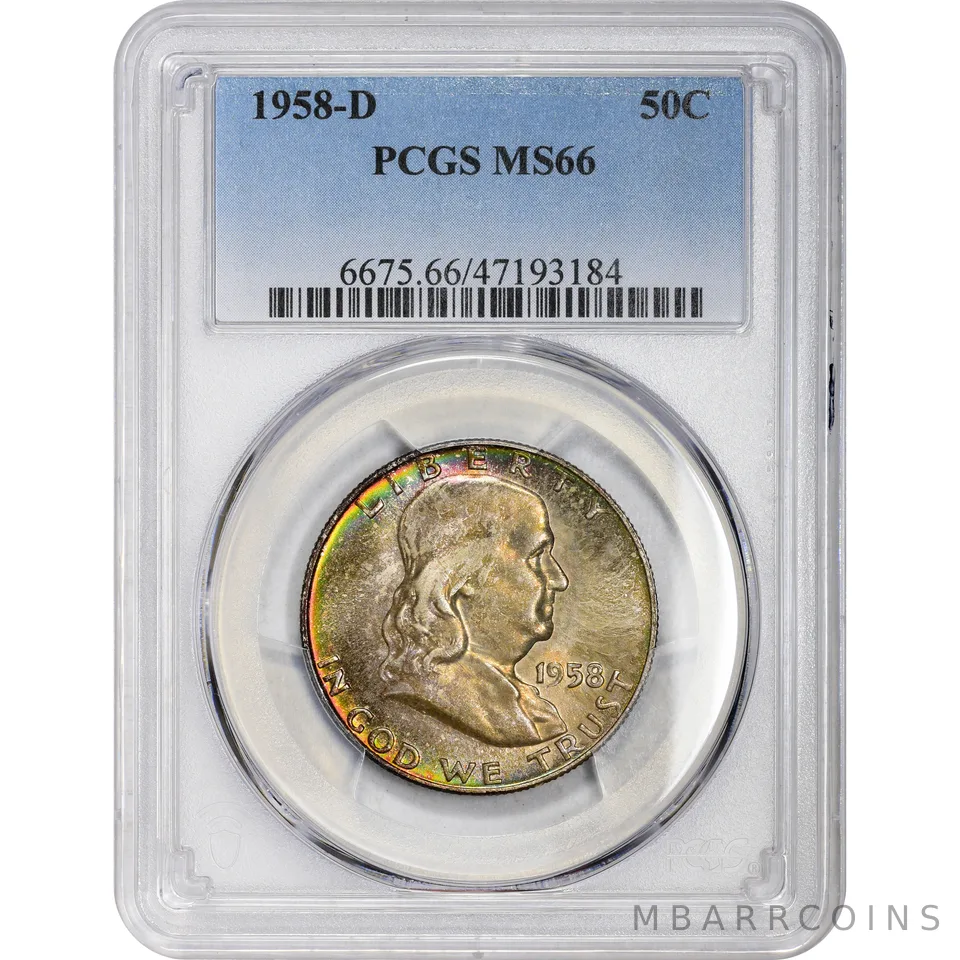 MS66 1958-D Franklin Half Dollar PCGS Beautifully Toned *2904