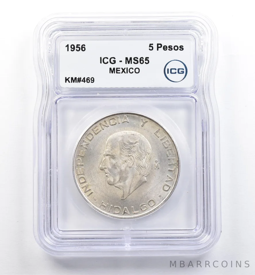 1956 Mo Mexico 5 Pesos Hidalgo KM#469 MS65 ICG *0101