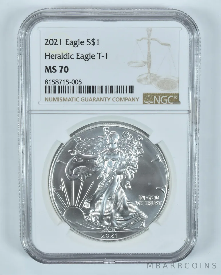 2021 American Silver Eagle Type 1 MS70 NGC Brown Label