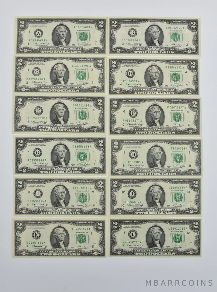 Lot (12) 1976 $2 District Set FRN *1739