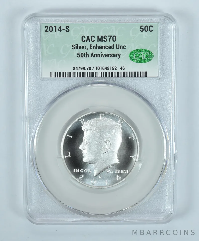 2014-S Kennedy Half Dollar Silver 50th Anniversary Enhanced Unc MS70 CAC CACg